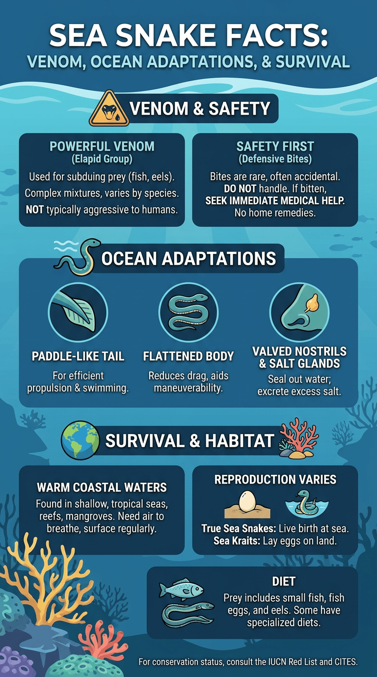 Sea Snake Facts: Venom, Ocean Adaptations, and Survival infographic