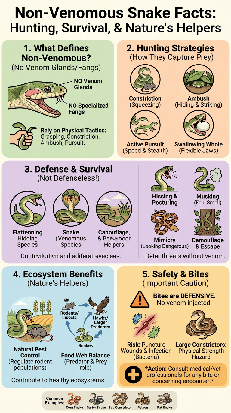 Non-Venomous Snake Facts: How Harmless Snakes Hunt, Survive, and Help Nature infographic