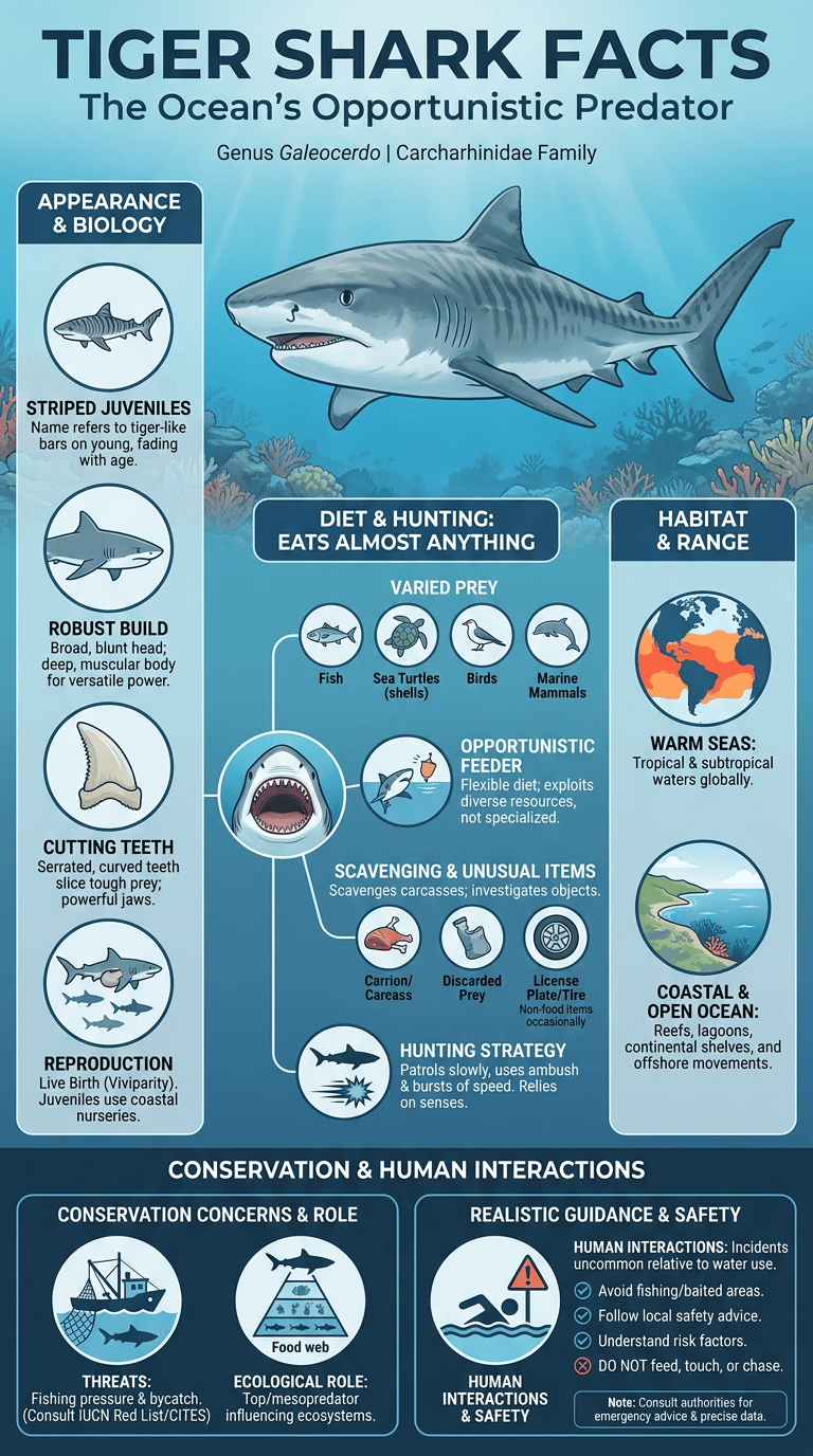 Tiger Shark Facts: The Ocean Predator That Eats Almost Anything infographic