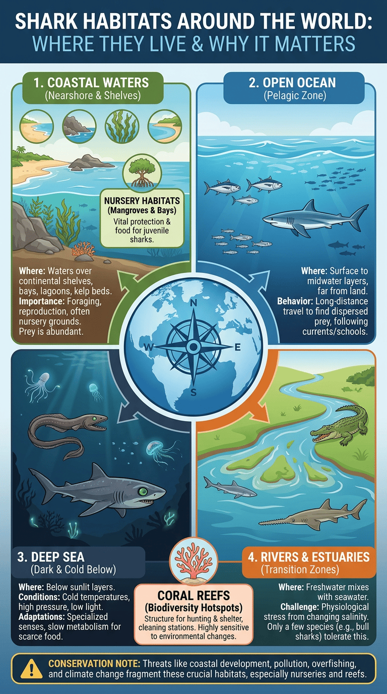 Shark Habitat Facts: Where Sharks Live Around the World infographic
