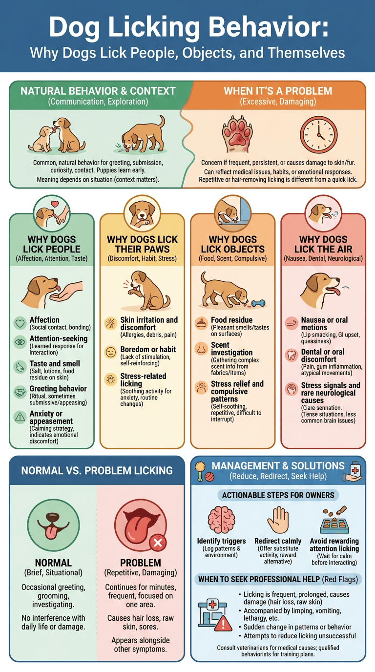 Dog Licking Behavior: Why Dogs Lick People, Objects, and Themselves infographic