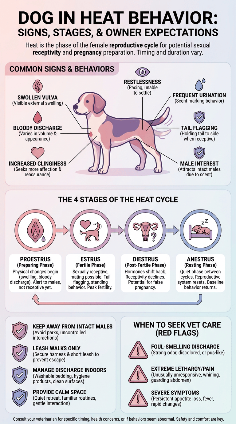 Dog in Heat Behavior: Signs, Stages, and What Owners Should Expect infographic