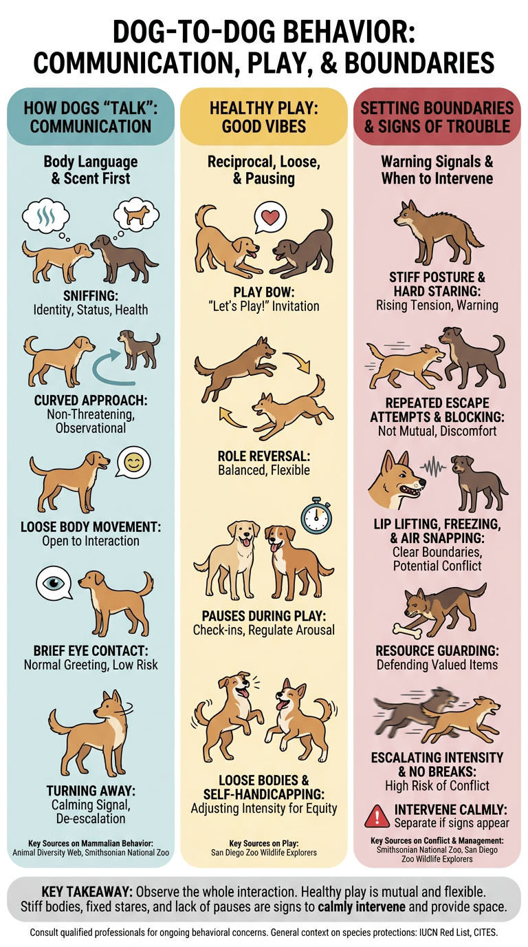 Dog to Dog Behavior: How Dogs Communicate, Play, and Set Boundaries infographic