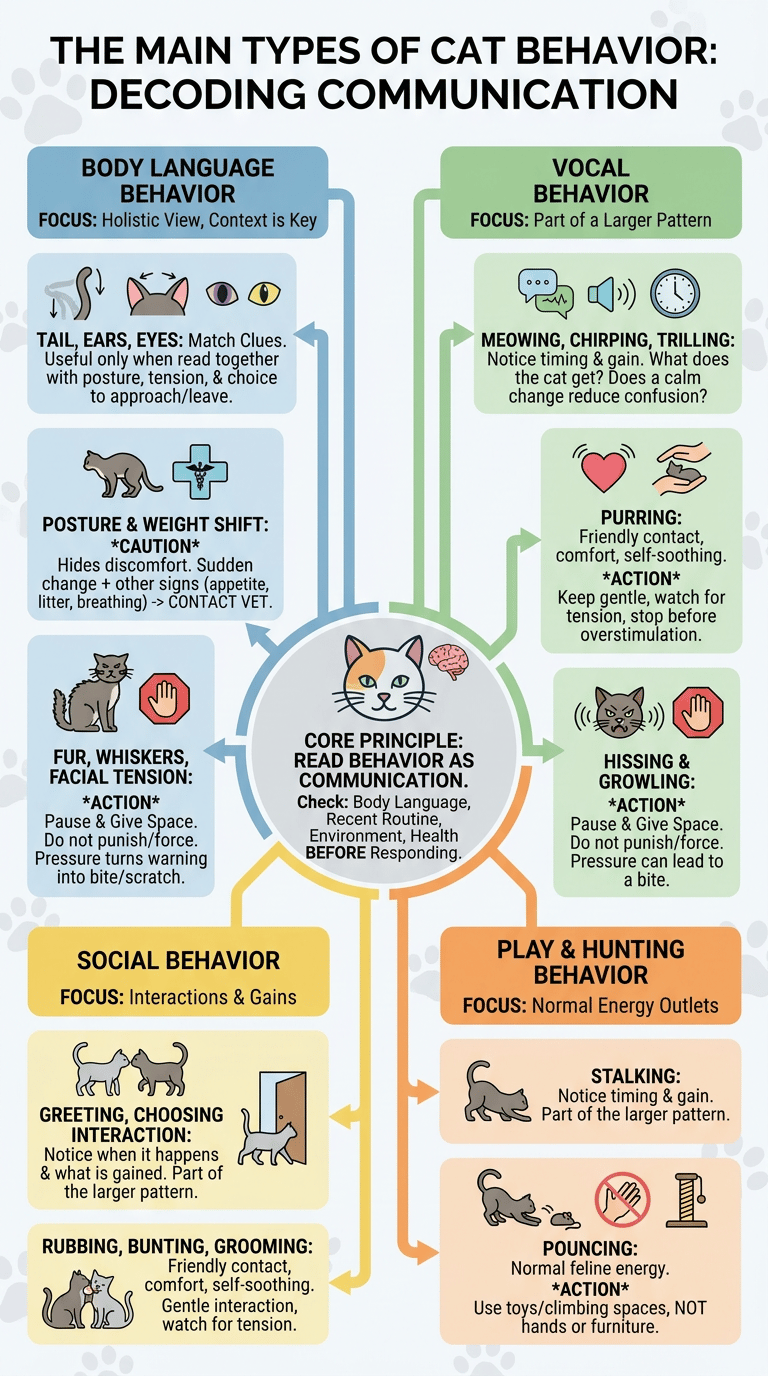 Cat Behavior: What Your Cat's Actions Really Mean The Main Types of Cat Behavior infographic