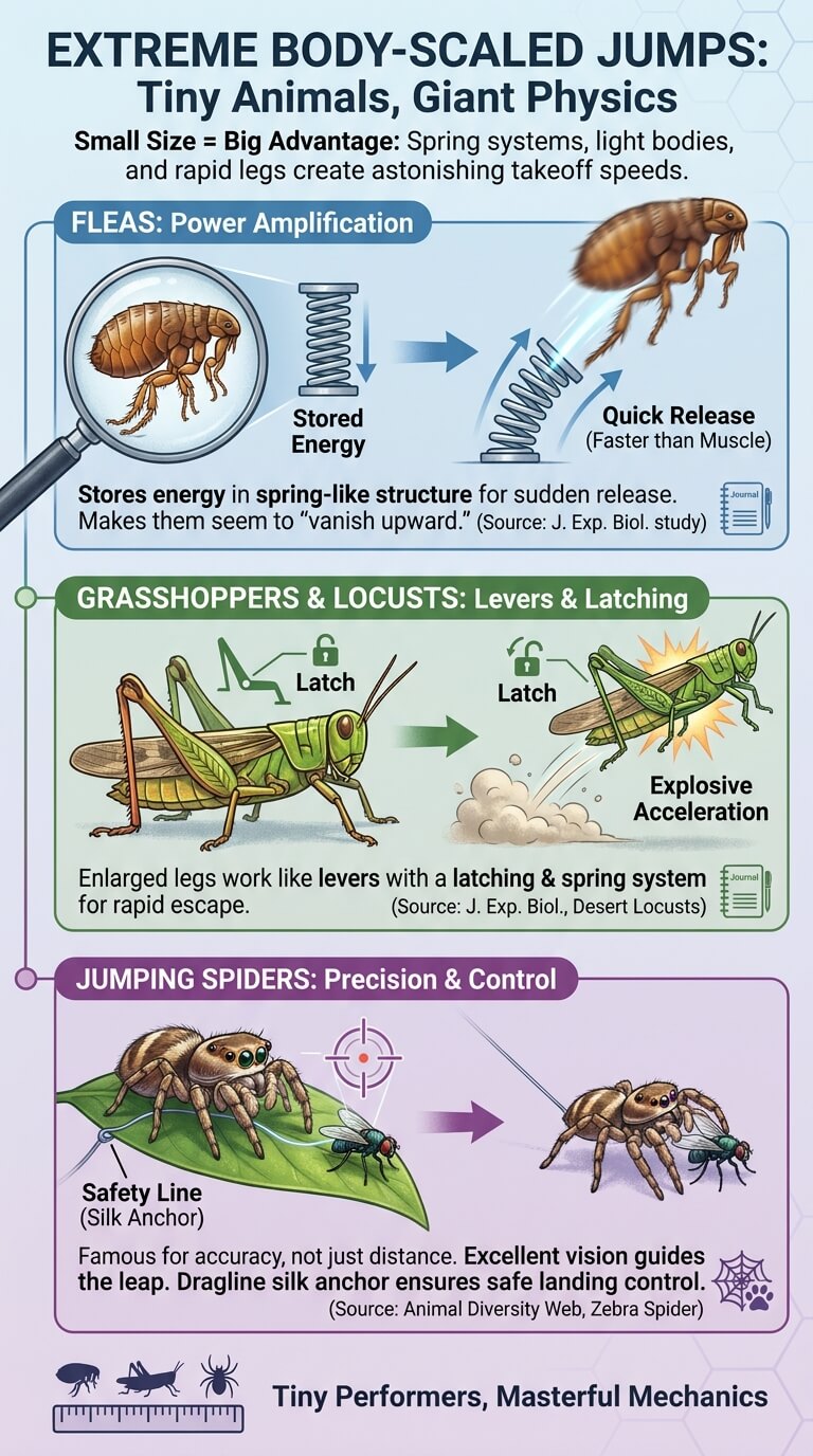 Insects and Tiny Animals With Extreme Body-Scaled Jumps