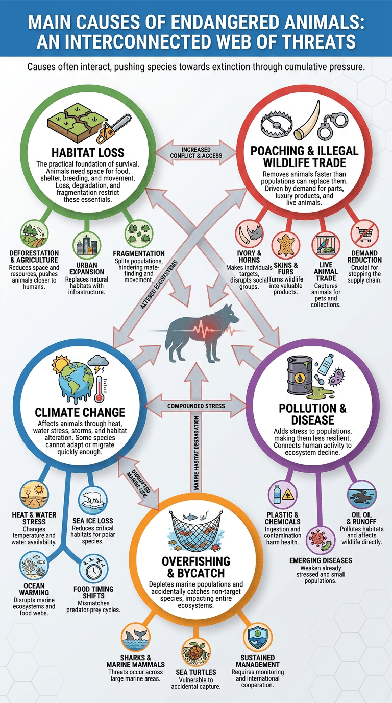 Endangered Animals: Causes, Examples, and Conservation infographic