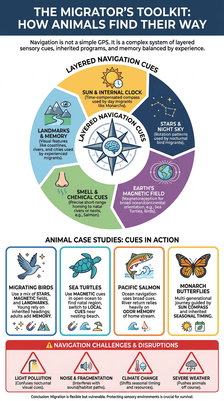 How Animals Find Their Way During Migration infographic full article