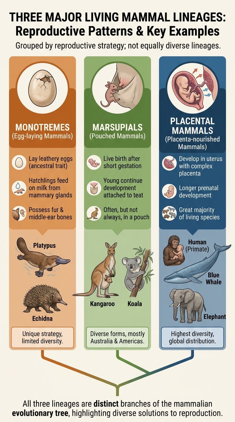 The Three Major Living Mammal Lineages