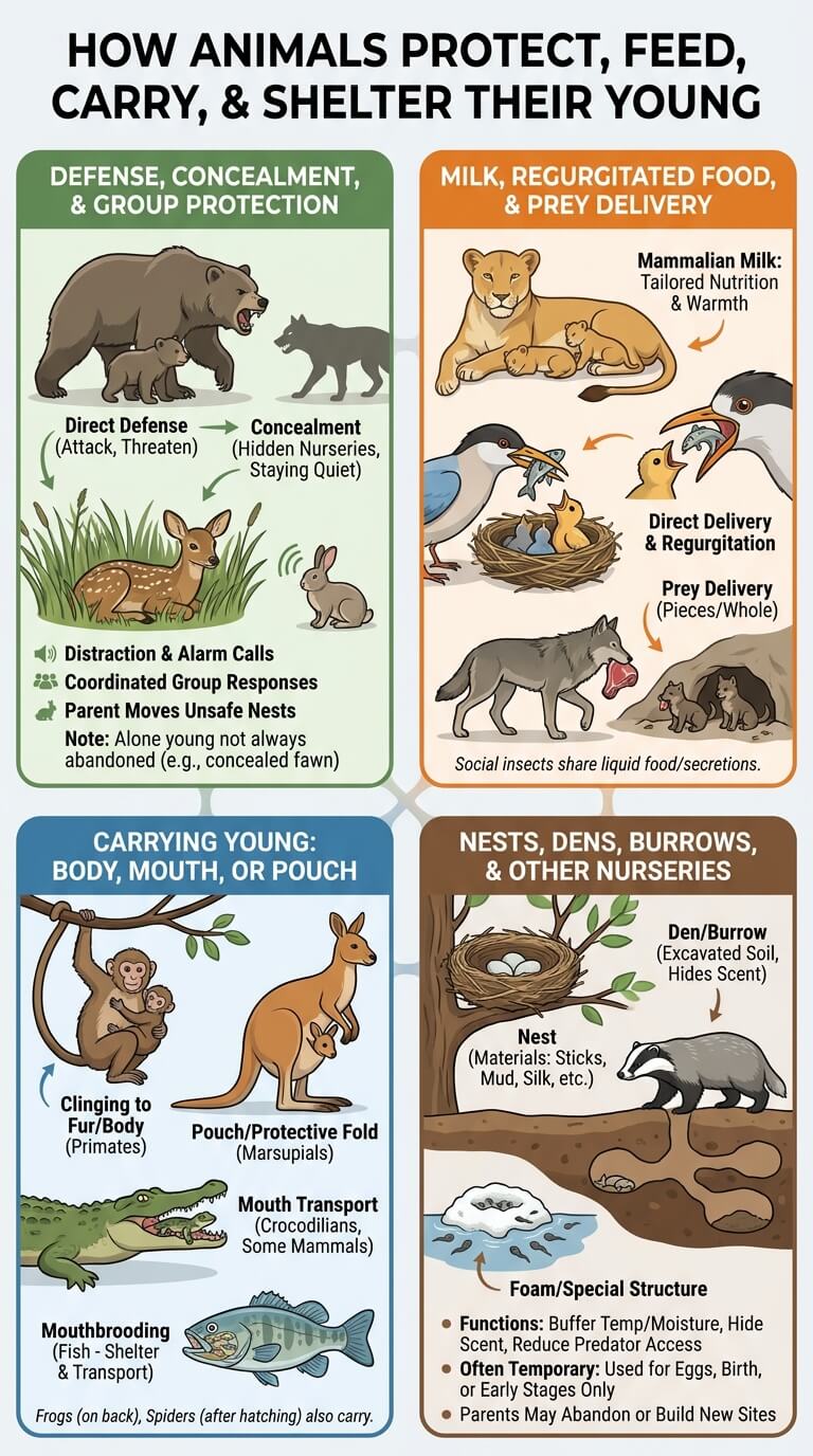 How Animals Protect, Feed, Carry, and Shelter Their Young