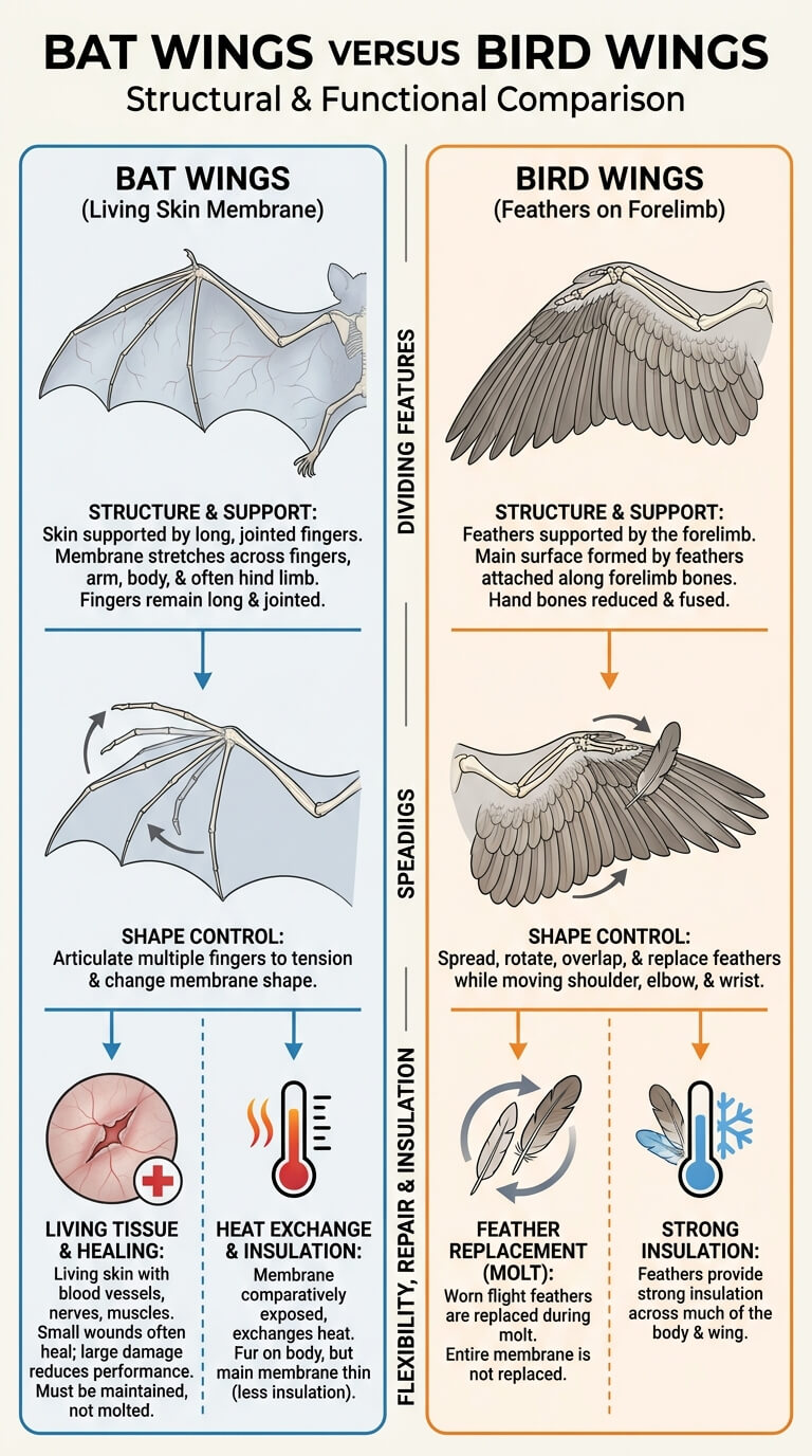 Bat Wings Versus Bird Wings
