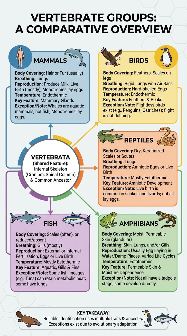 mammals birds reptiles amphibians and fish