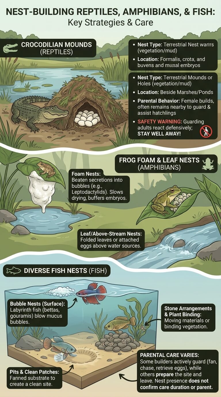 Reptiles, Amphibians, and Fish That Build Nests