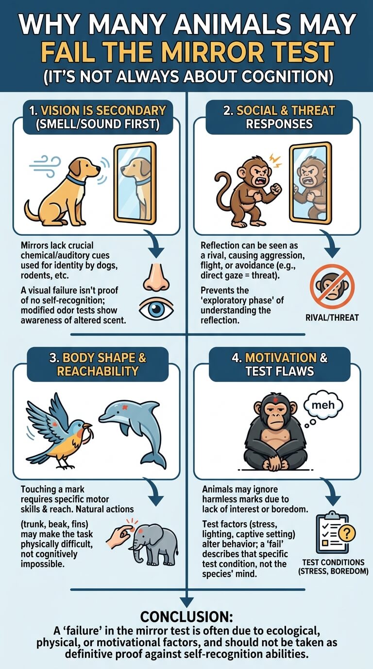 Why Many Animals May Fail the Mirror Test