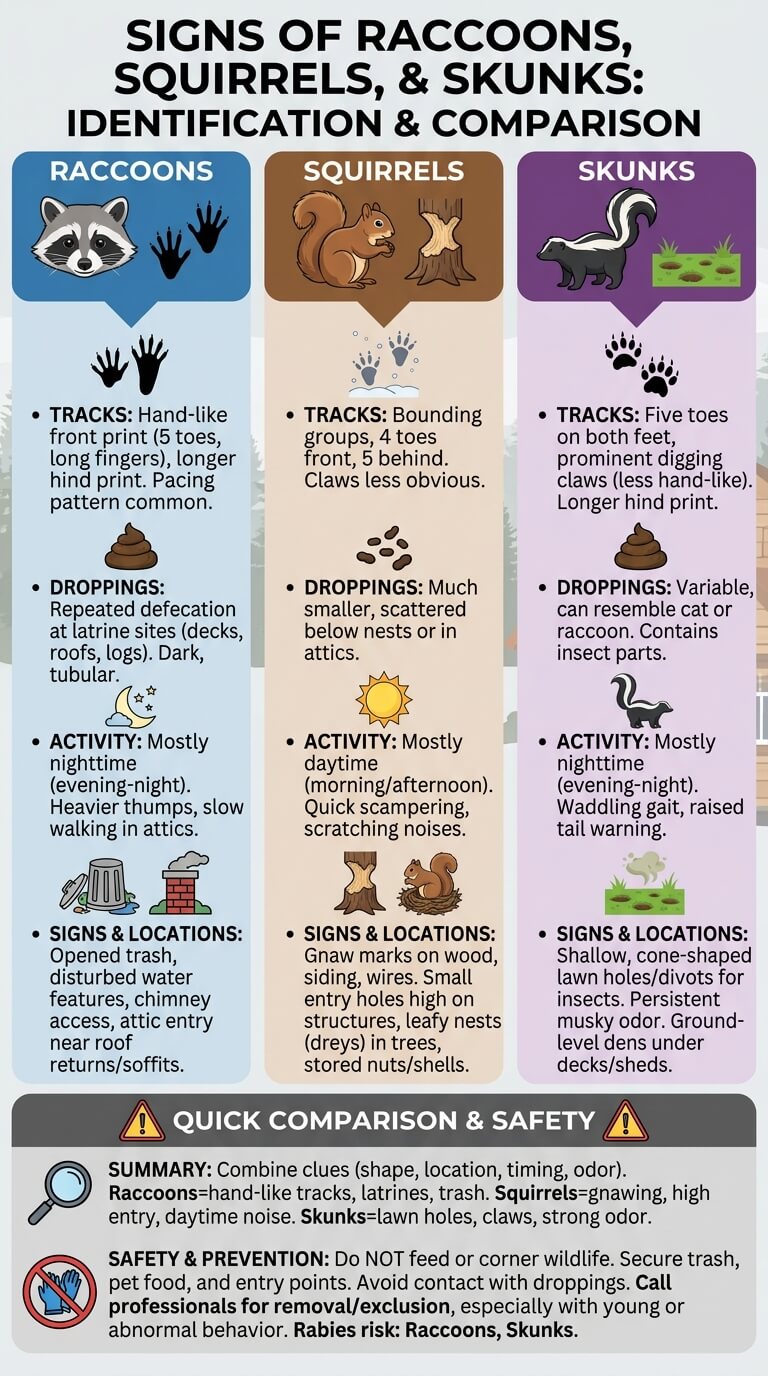 signs of raccoons squirrels and skunks