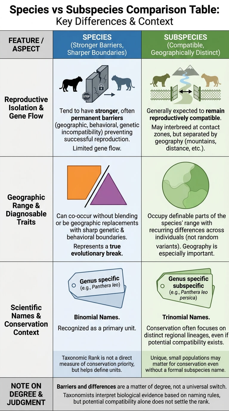 Species vs Subspecies Comparison Table