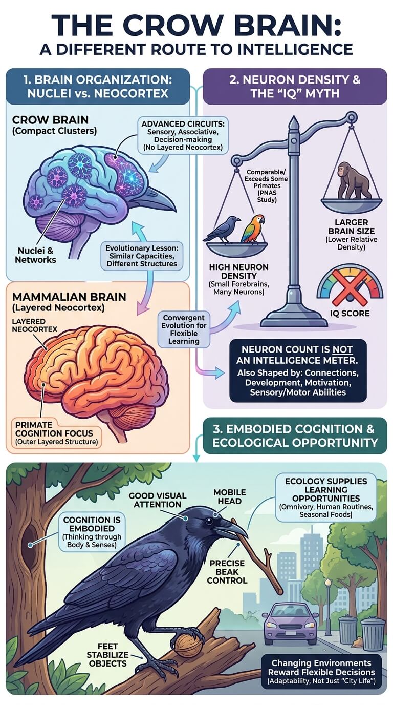 The Crow Brain and a Different Route to Intelligence