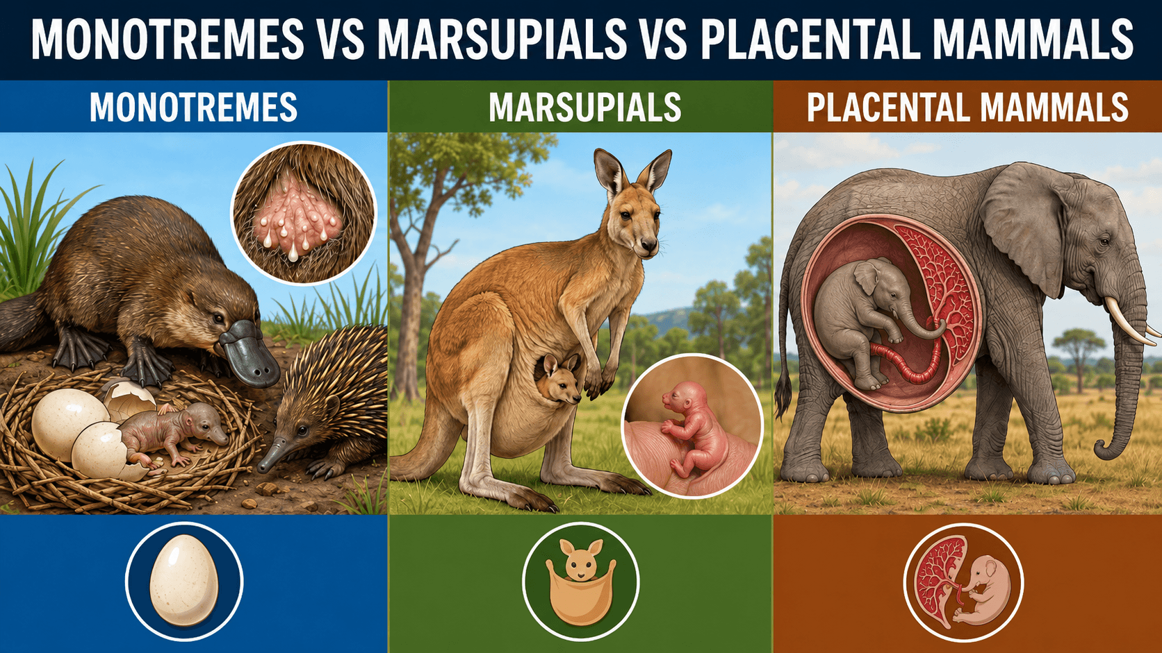 Monotremes vs Marsupials vs Placental Mammals