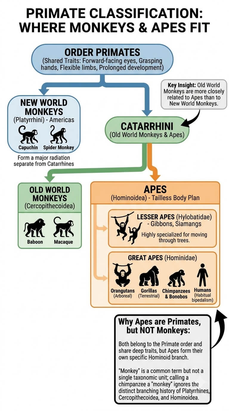 Where Monkeys and Apes Fit in Primate Classification