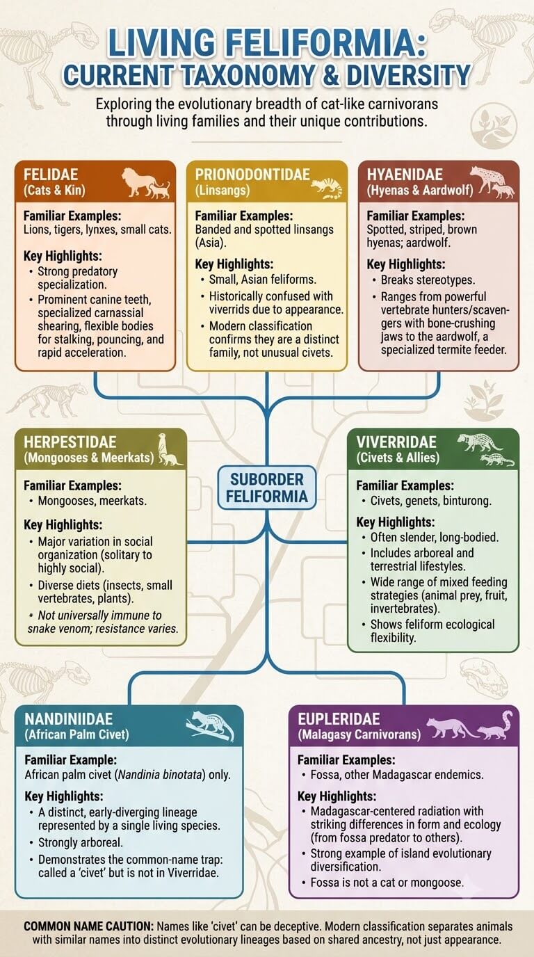 Living Feliform Families in a Current Taxonomy Framework