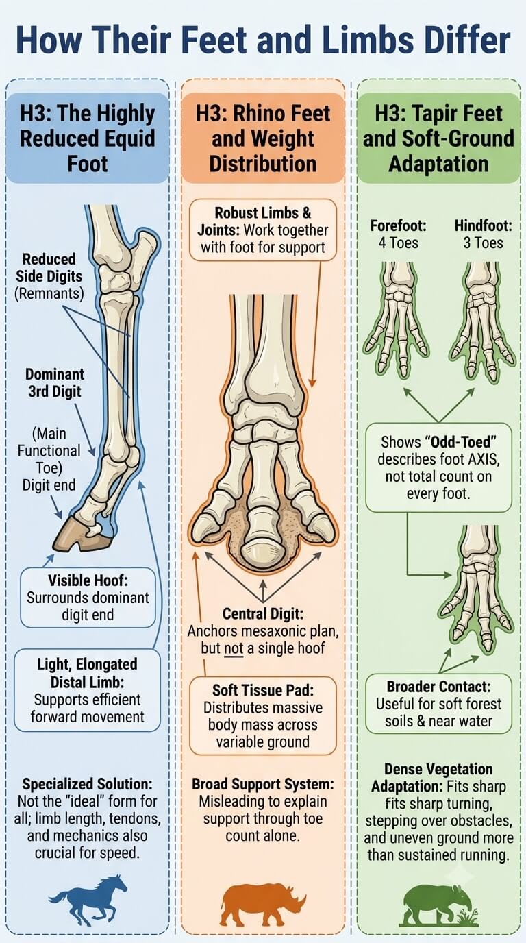 How Their Feet and Limbs Differ