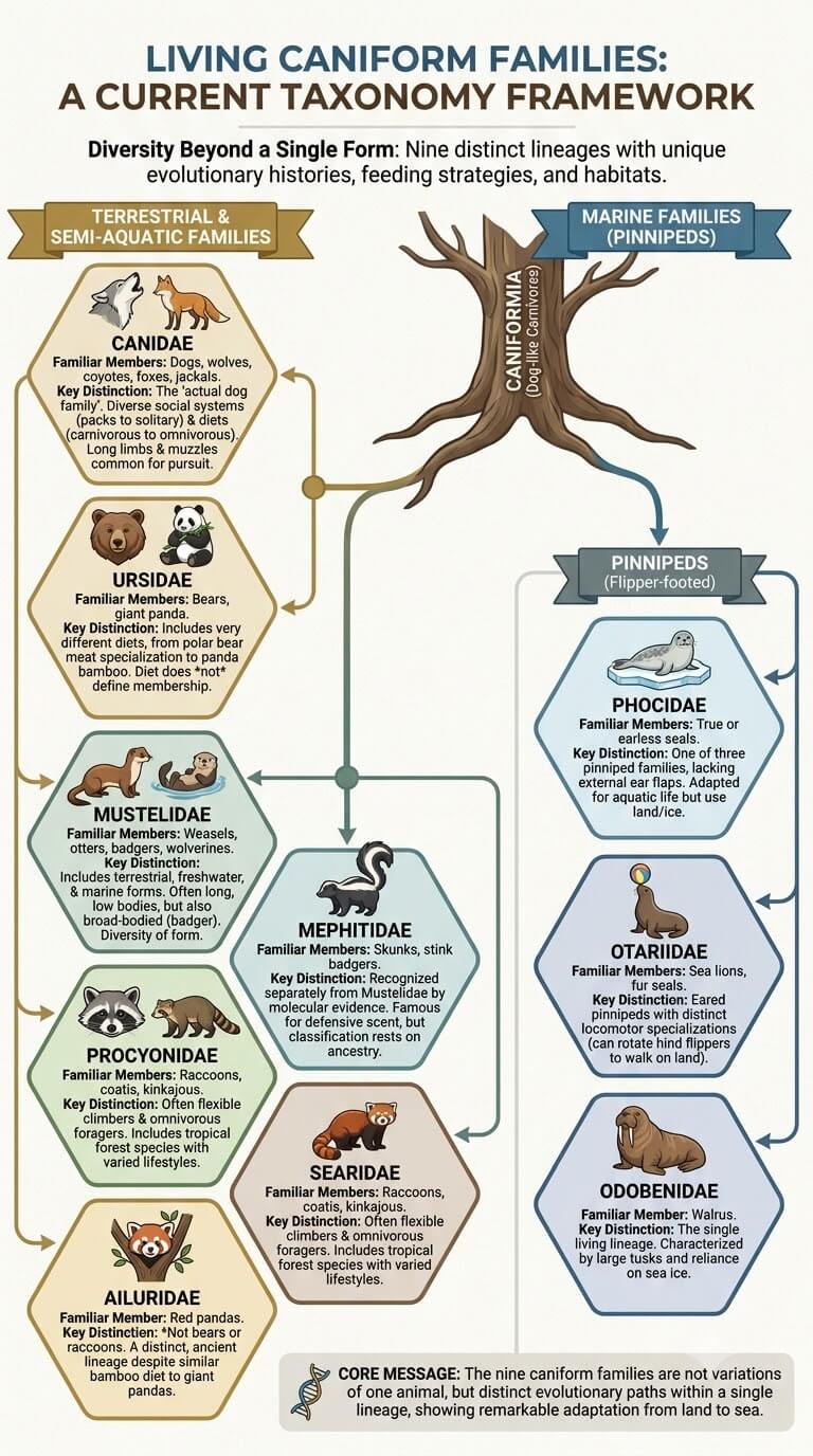 Living Caniform Families in a Current Taxonomy Framework