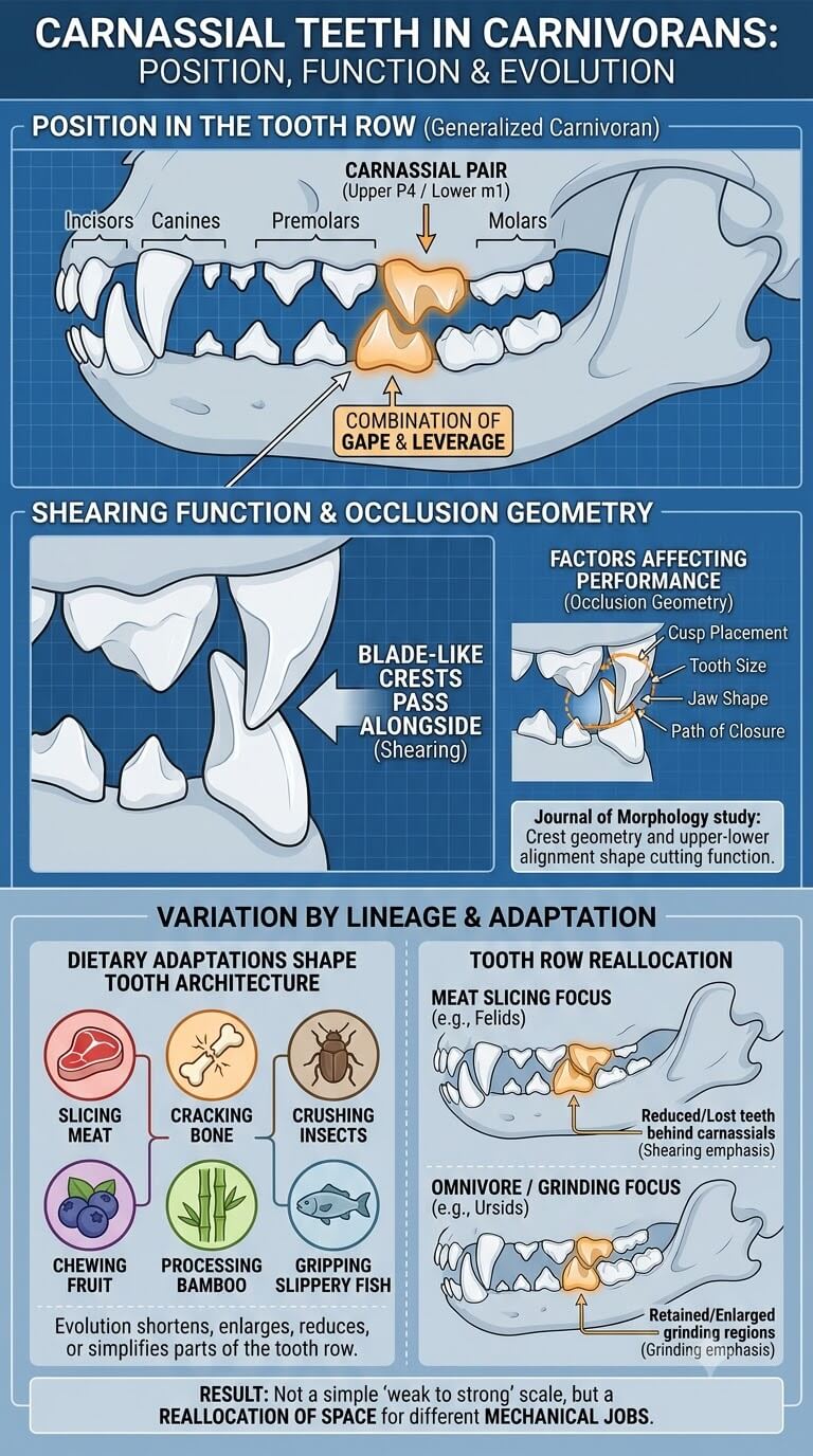 Where Carnassials Sit in the Carnivoran Tooth Row