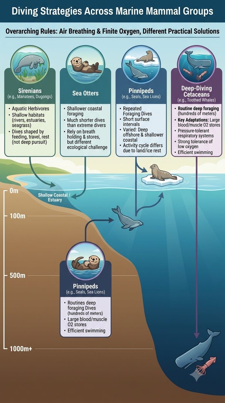 Diving Strategies Across Marine Mammal Groups