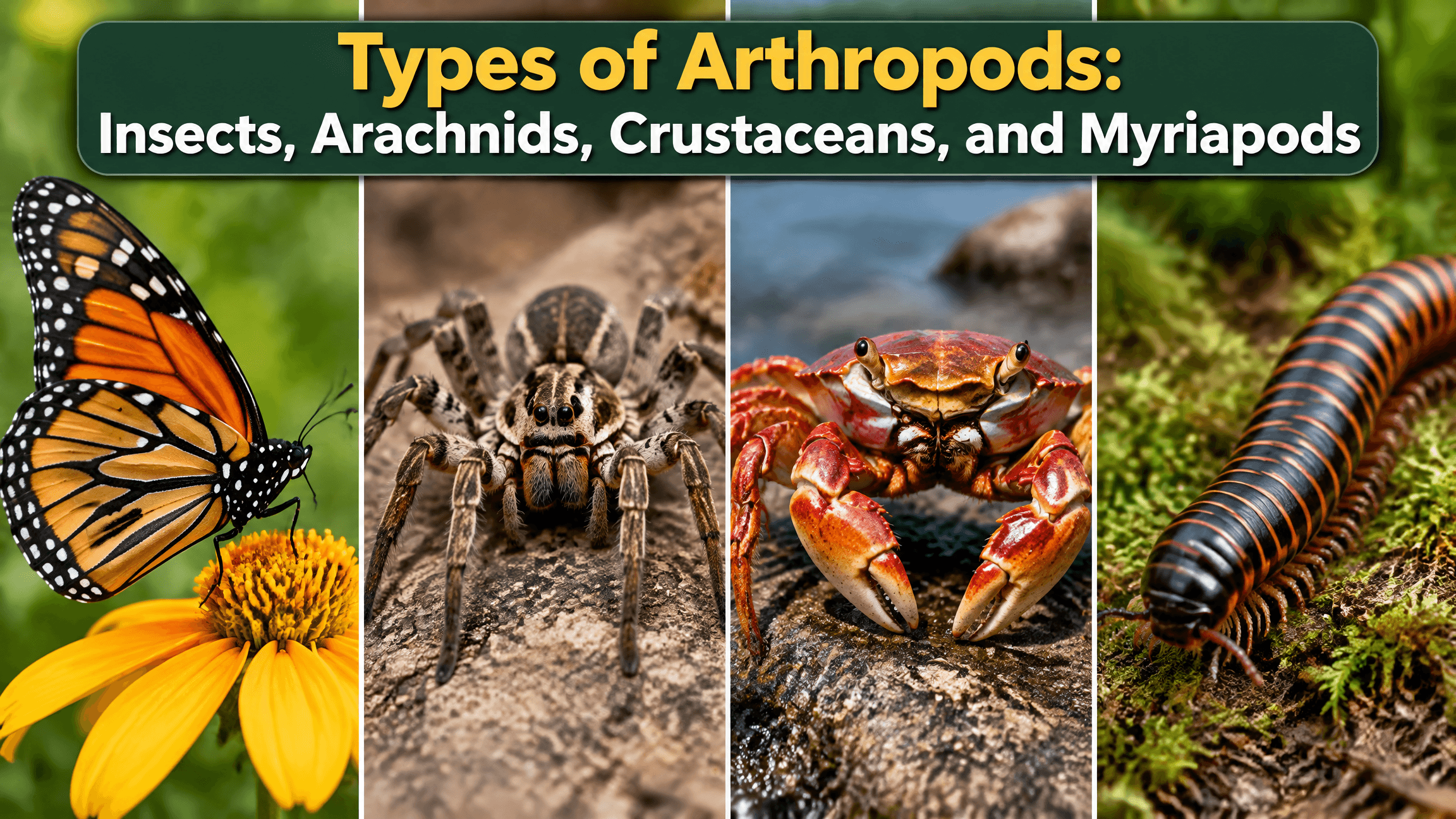 Types of Arthropods: Insects, Arachnids, Crustaceans, and Myriapods