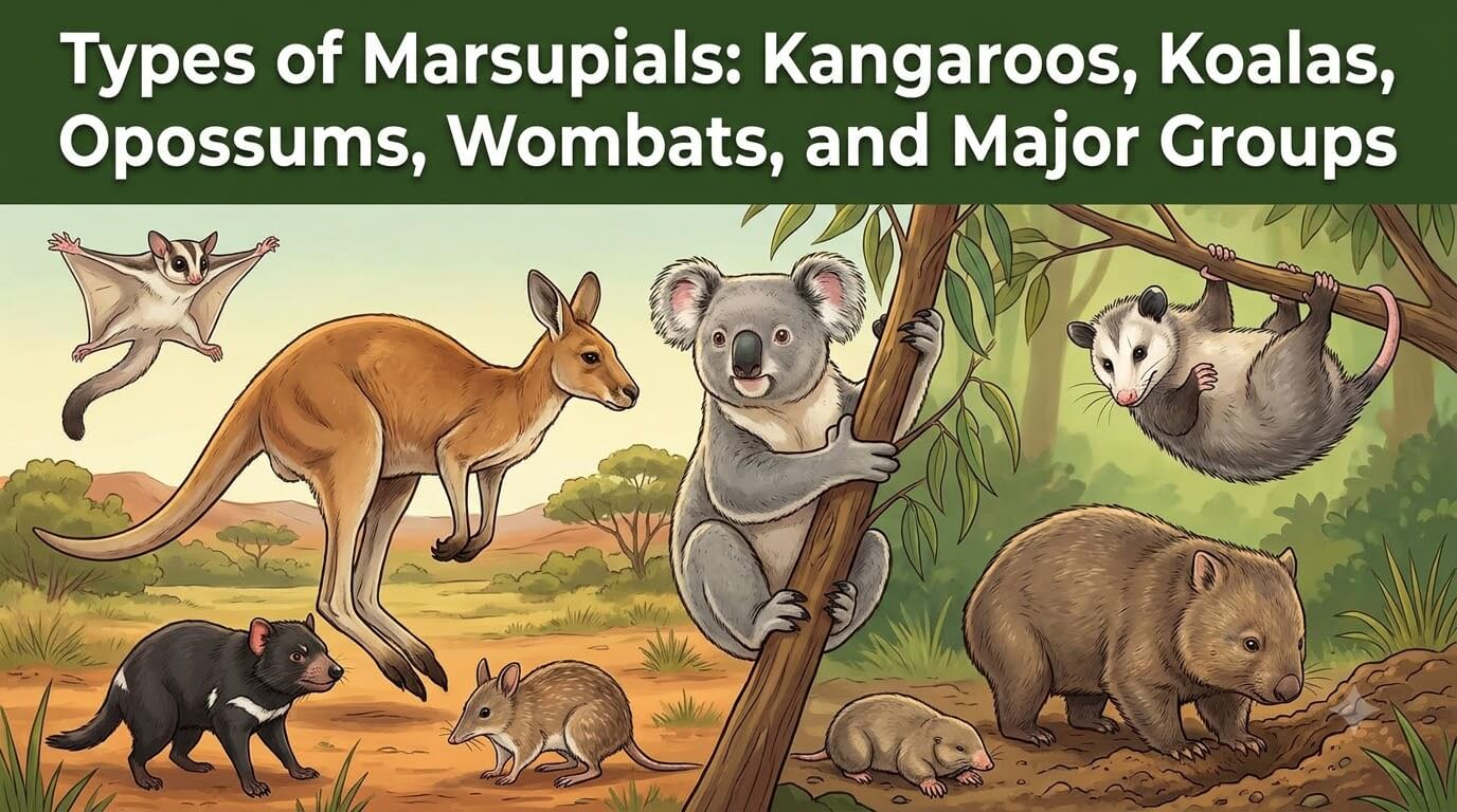 Types of Marsupials: Kangaroos, Koalas, Opossums, Wombats, and Major Groups