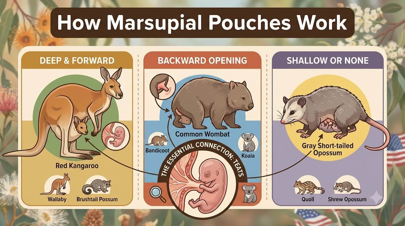 How Marsupial Pouches Work: Types, Openings, Teats, and Species Without Full Pouches