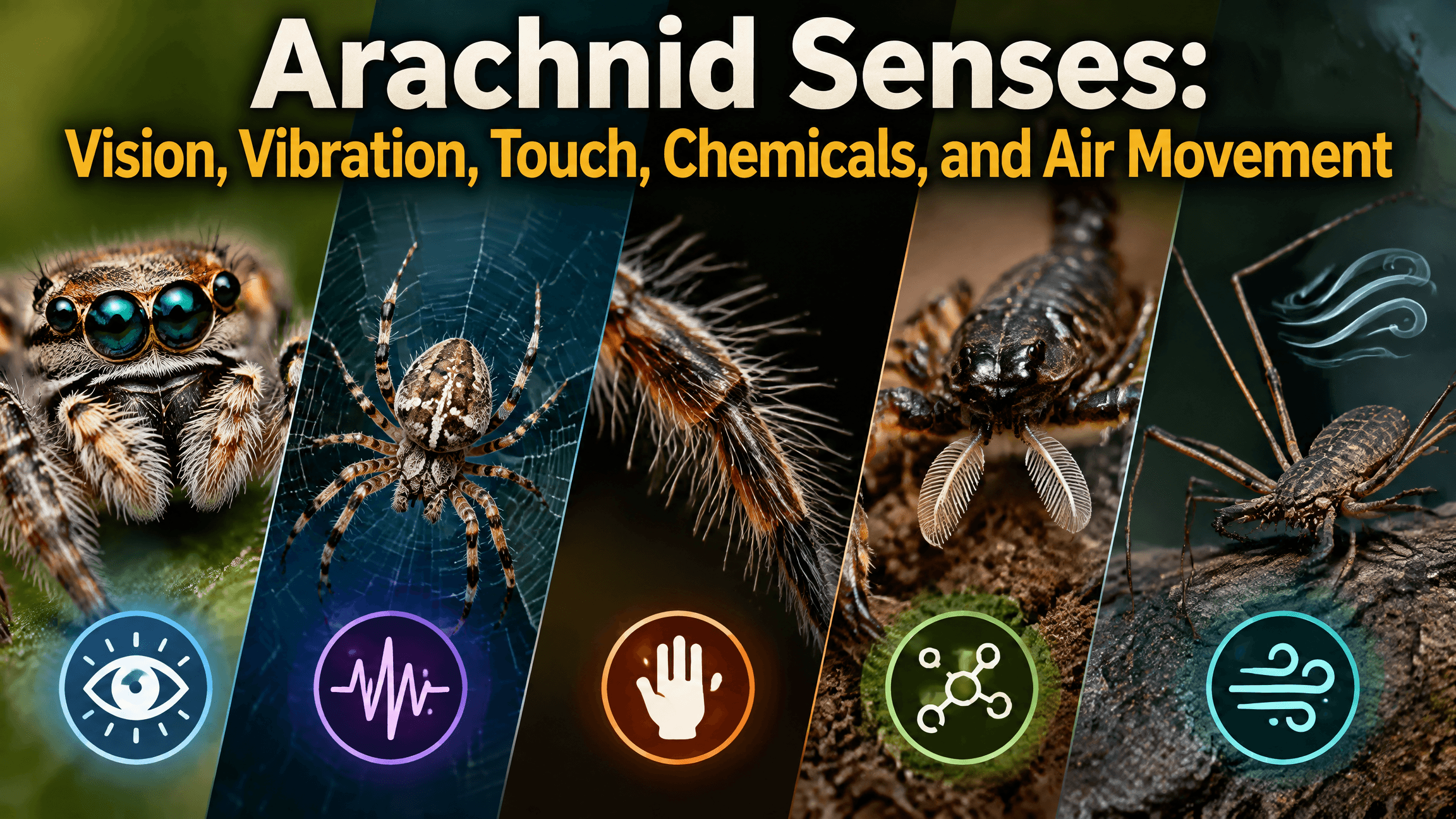 Arachnid Senses: Vision, Vibration, Touch, Chemicals, and Air Movement