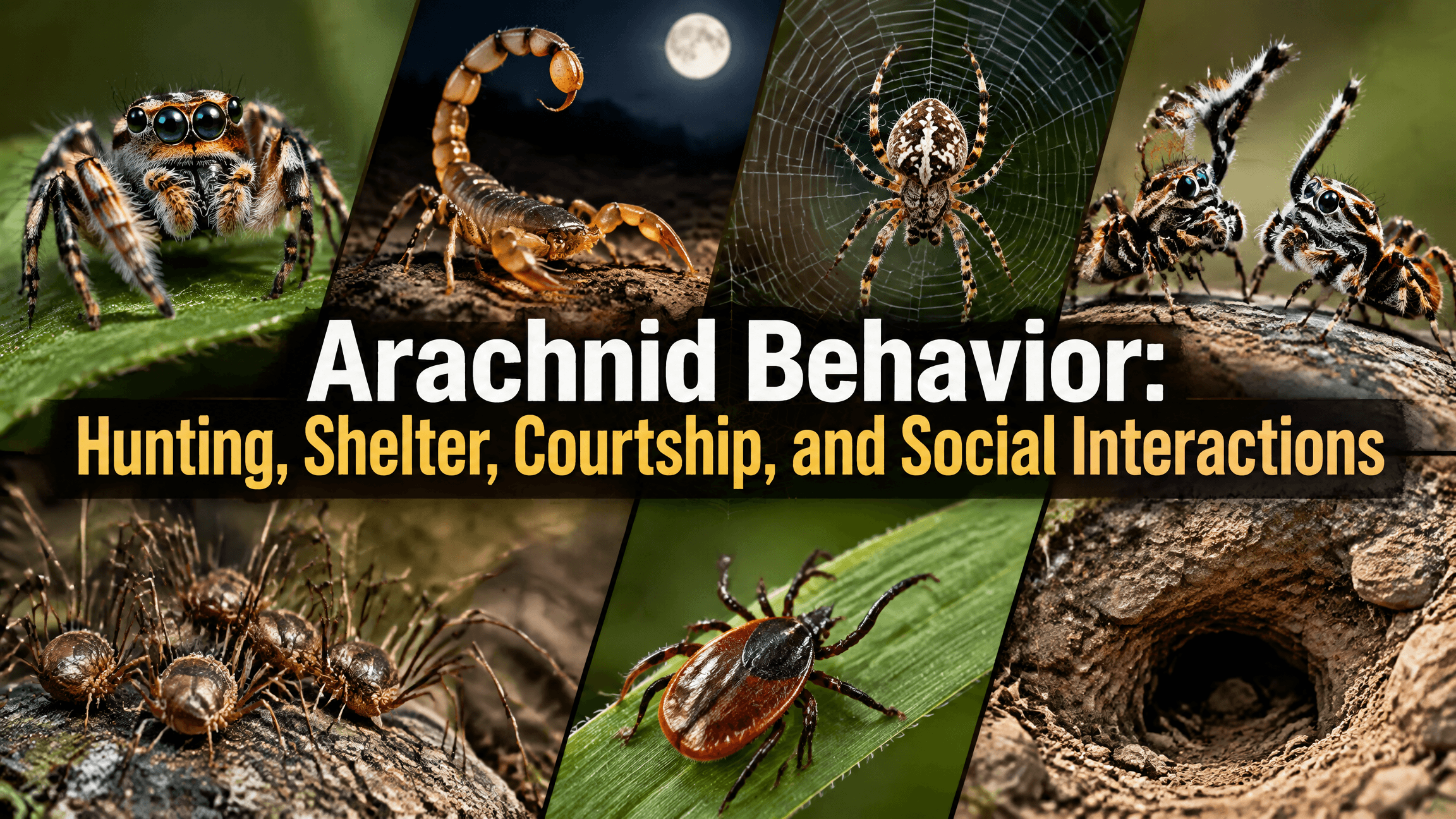 Arachnid Behavior: Hunting, Shelter, Courtship, and Social Interactions