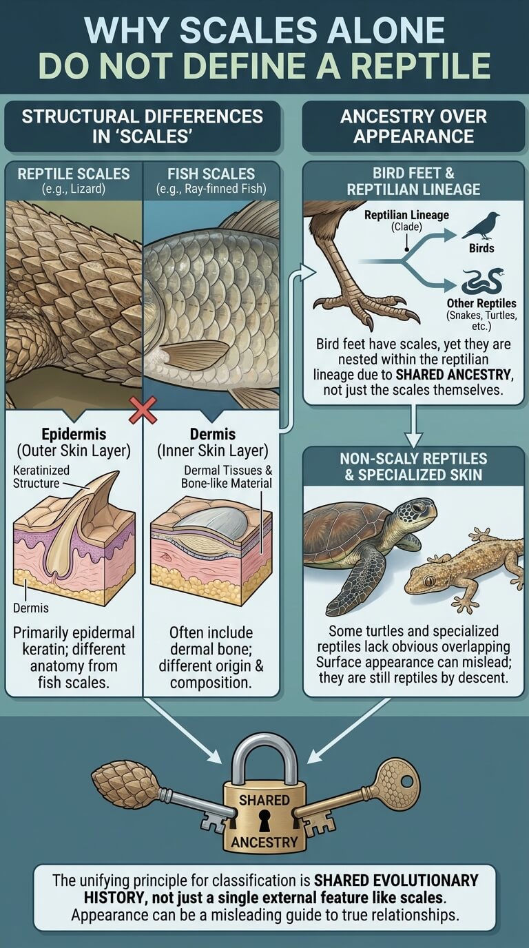 Why Scales Alone Do Not Define a Reptile