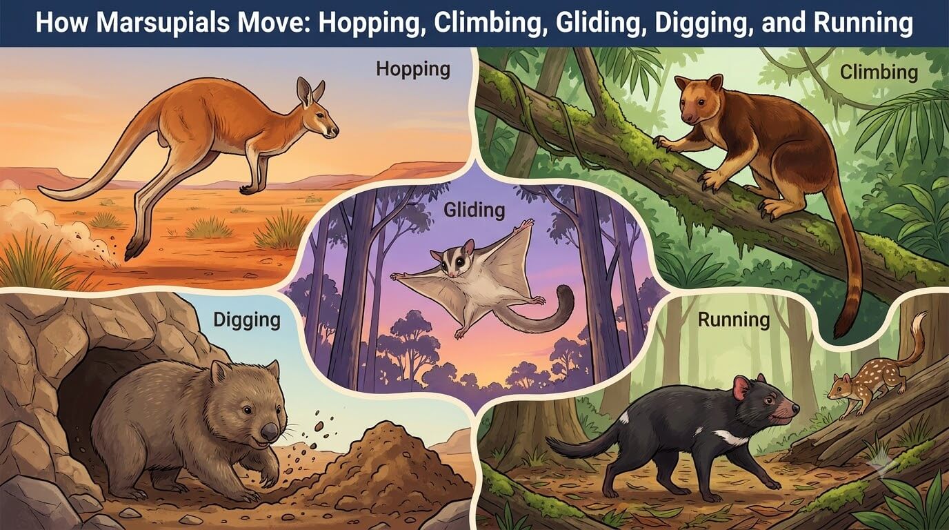How Marsupials Move: Hopping, Climbing, Gliding, Digging, and Running