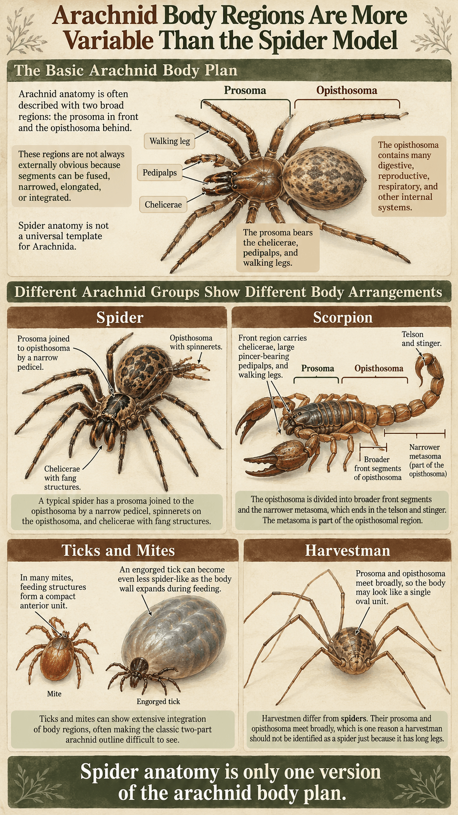 Arachnid Body Regions Are More Variable Than the Spider Model