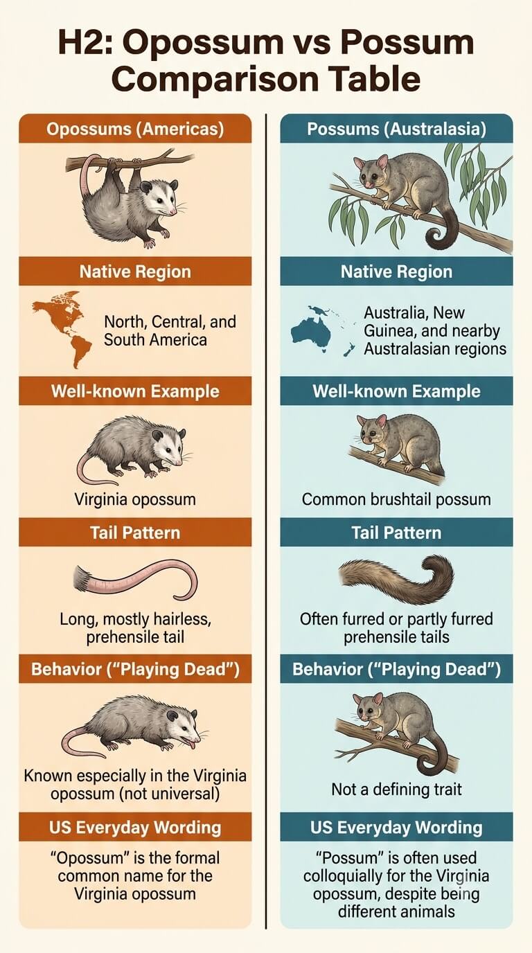 Opossum vs Possum Comparison Table 