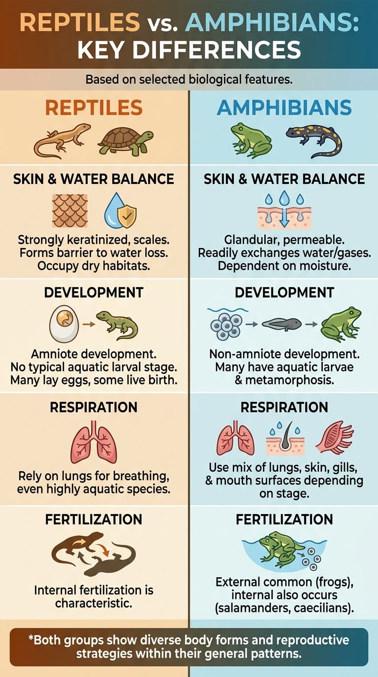 Reptiles vs Amphibians Comparison Table