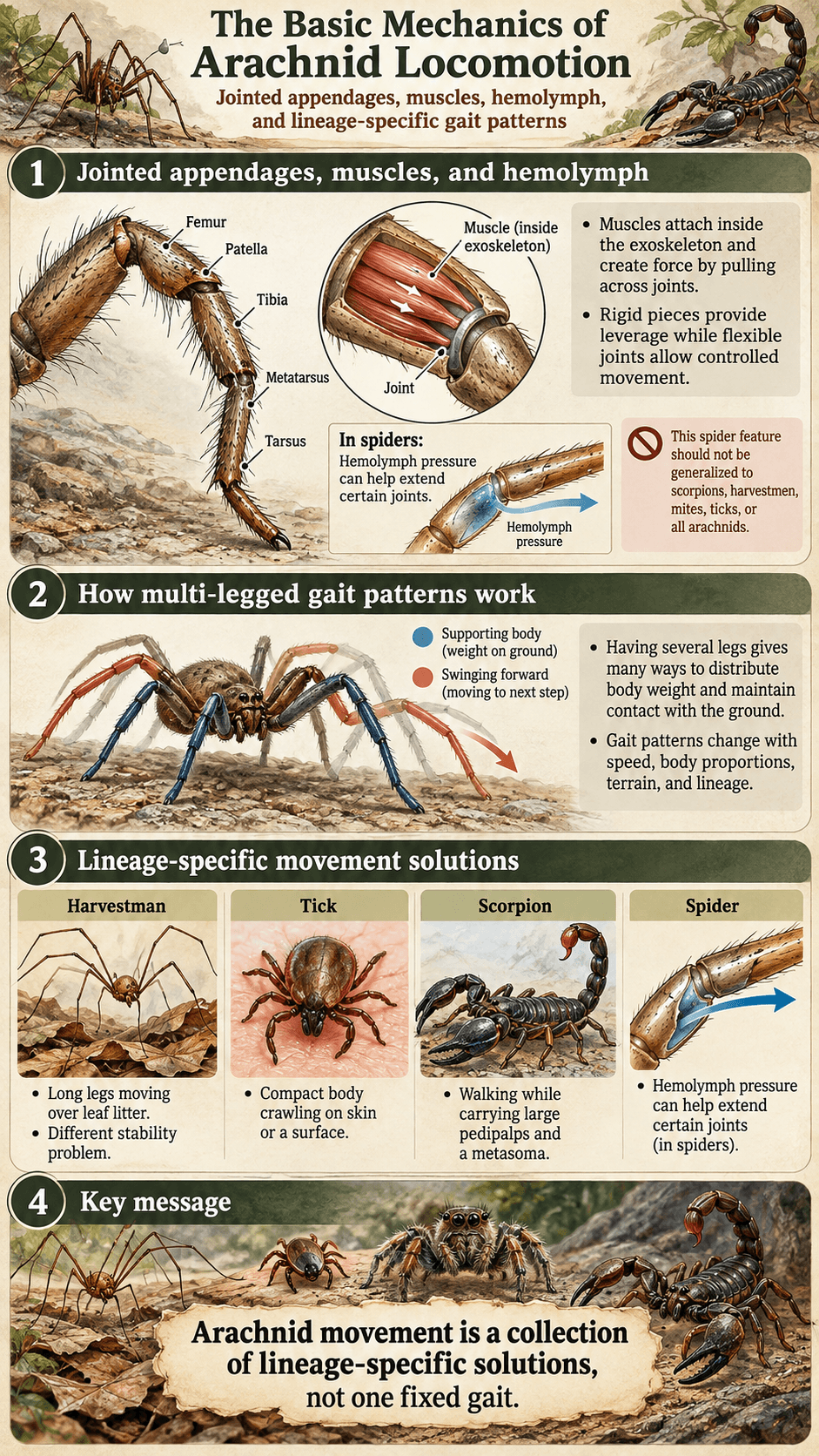 The Basic Mechanics of Arachnid Locomotion