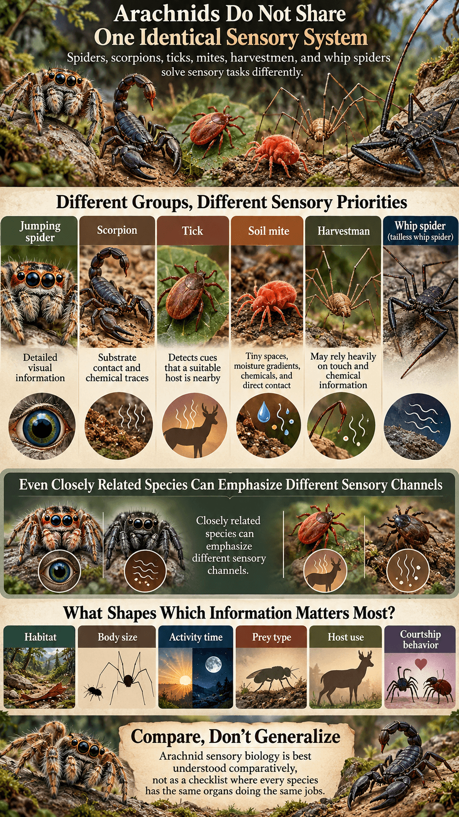 Arachnids Do Not Share One Identical Sensory System