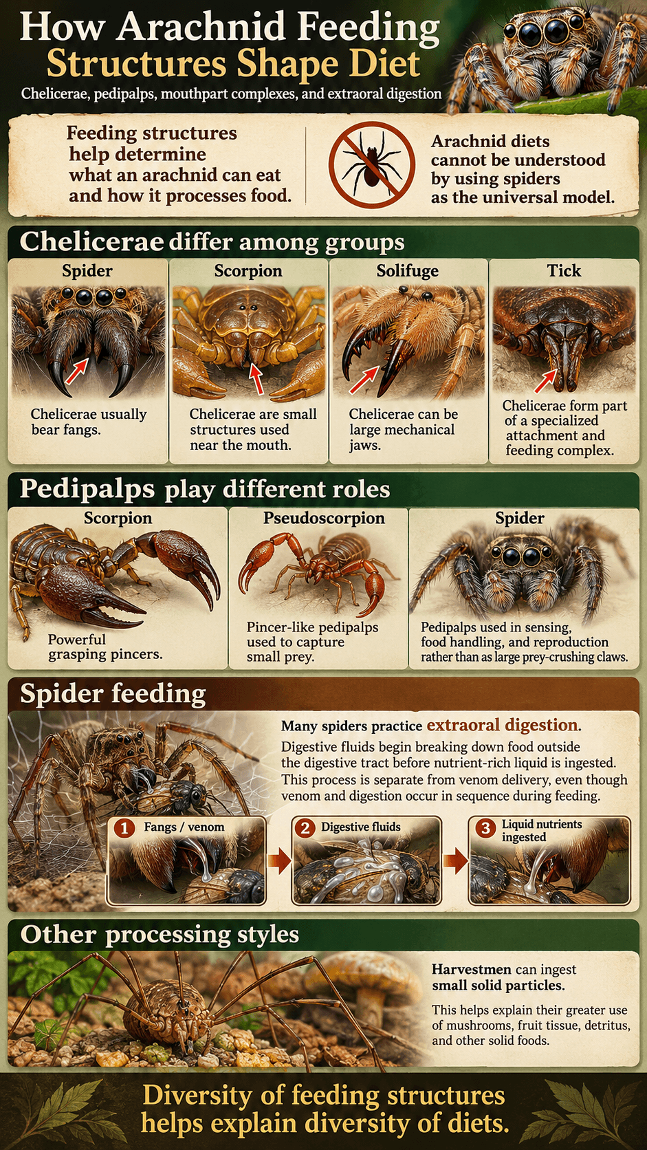 How Arachnid Feeding Structures Shape Diet