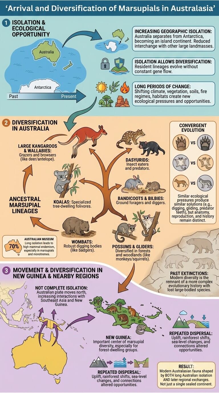 Arrival and Diversification in Australasia