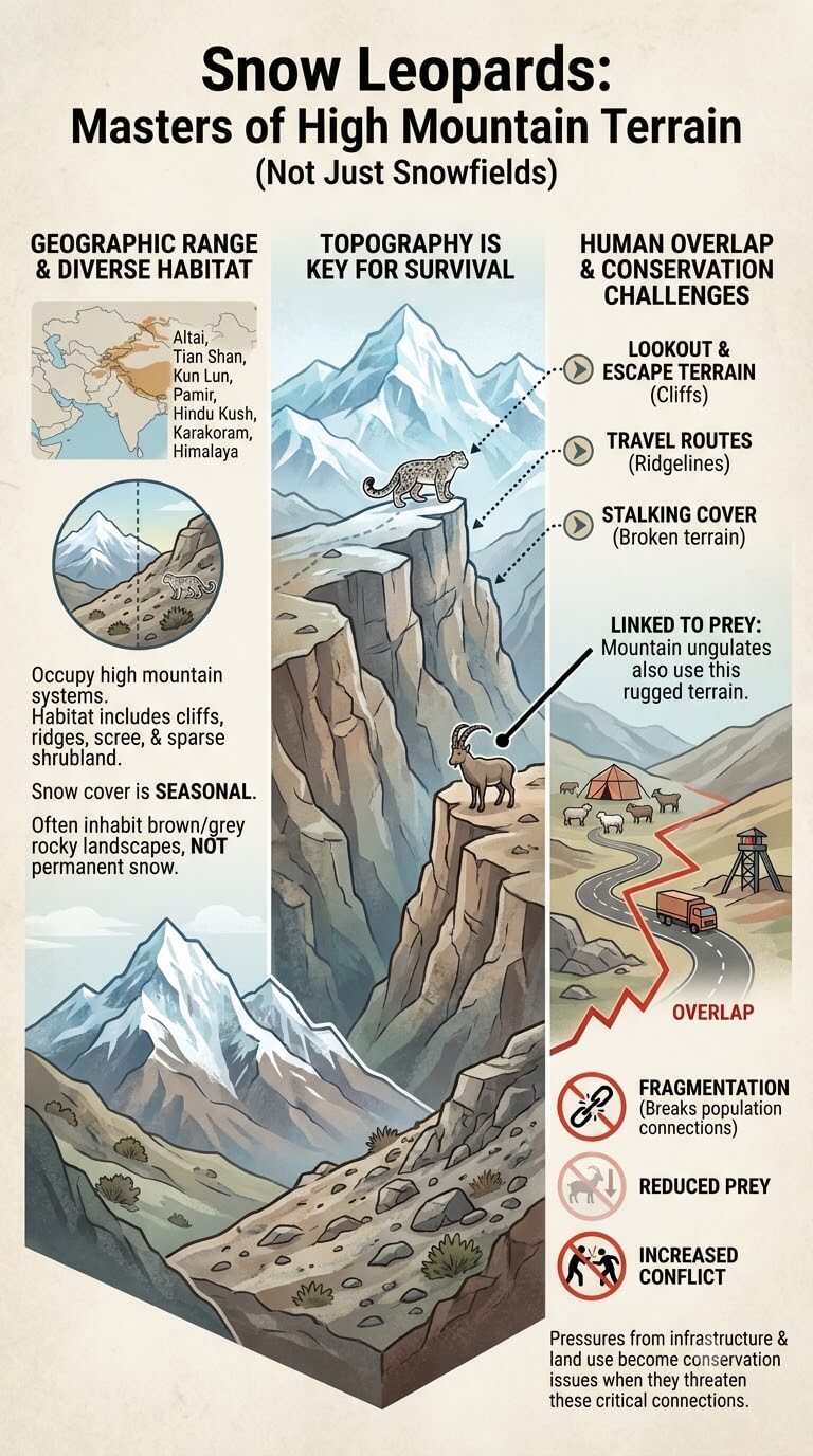 Snow Leopards Live in High Mountains, Not Just Snowfields