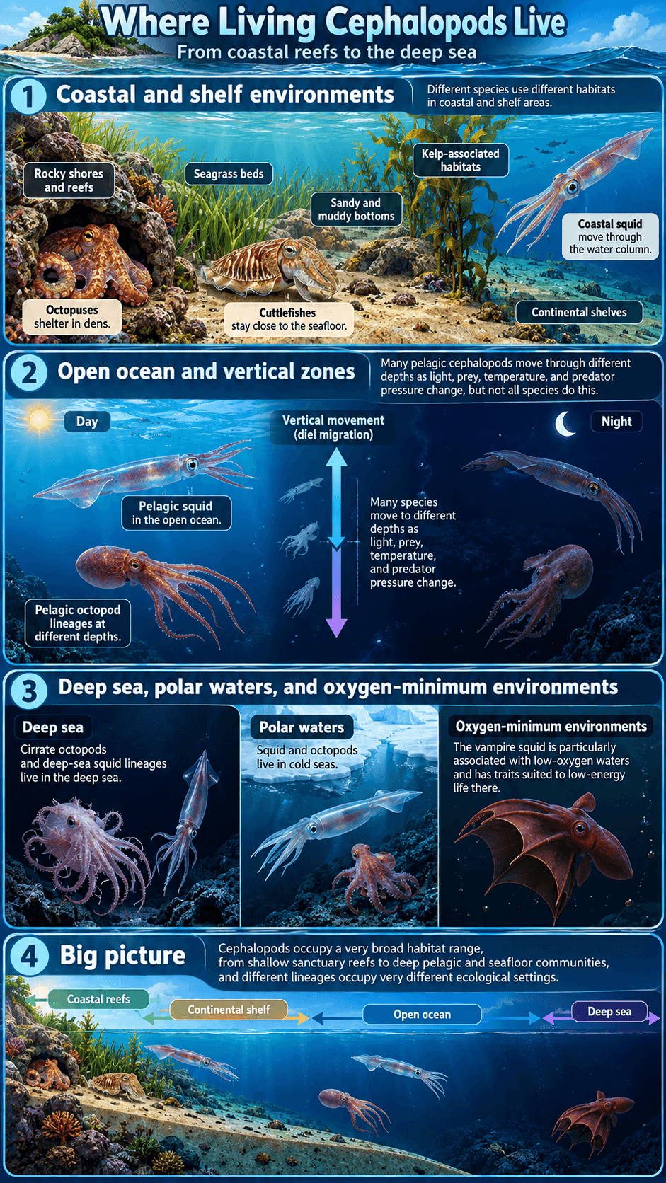 Cephalopods: Octopuses, Squid, Cuttlefish & Nautiluses