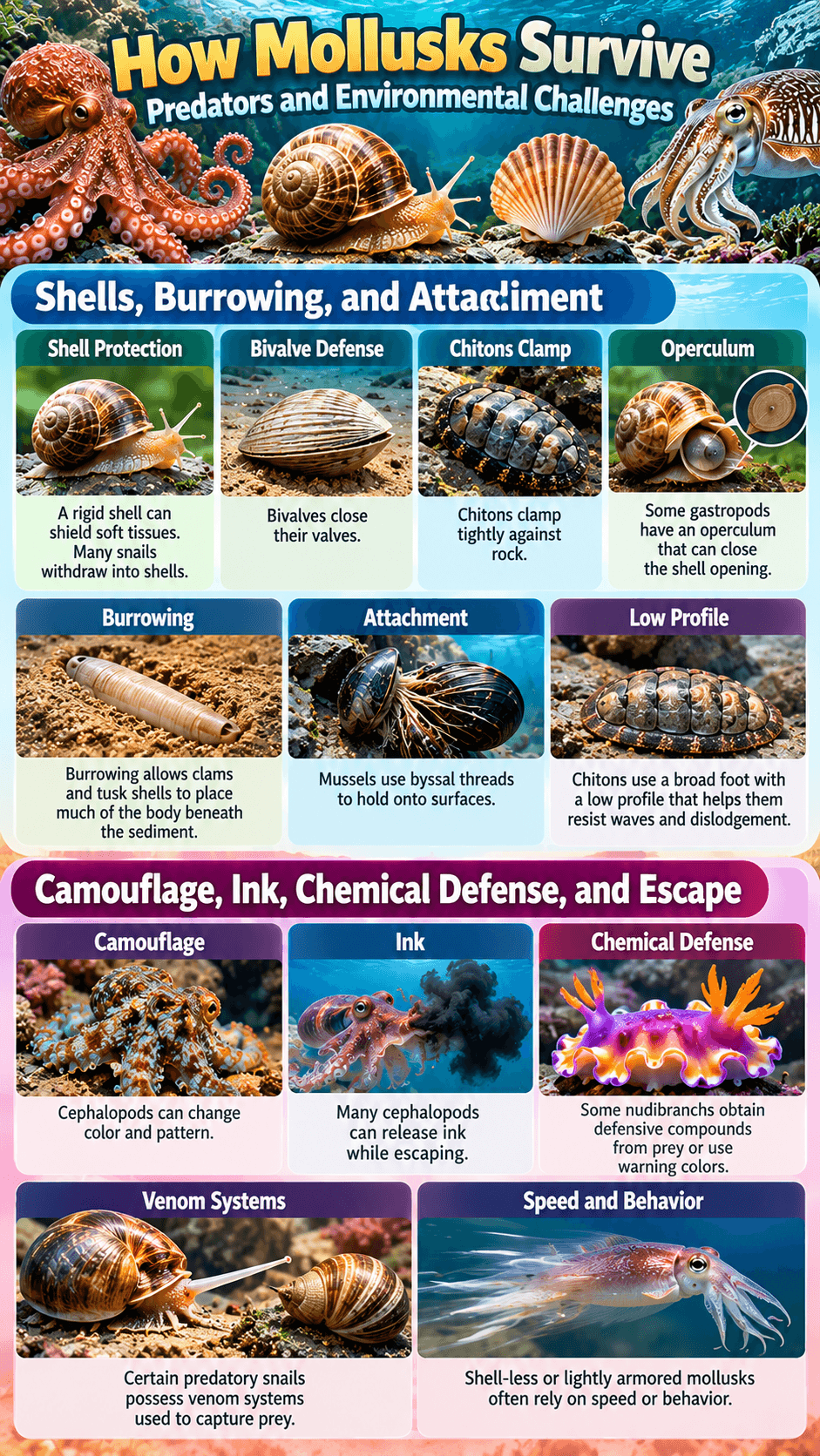 How Mollusks Survive Predators and Environmental Challenges