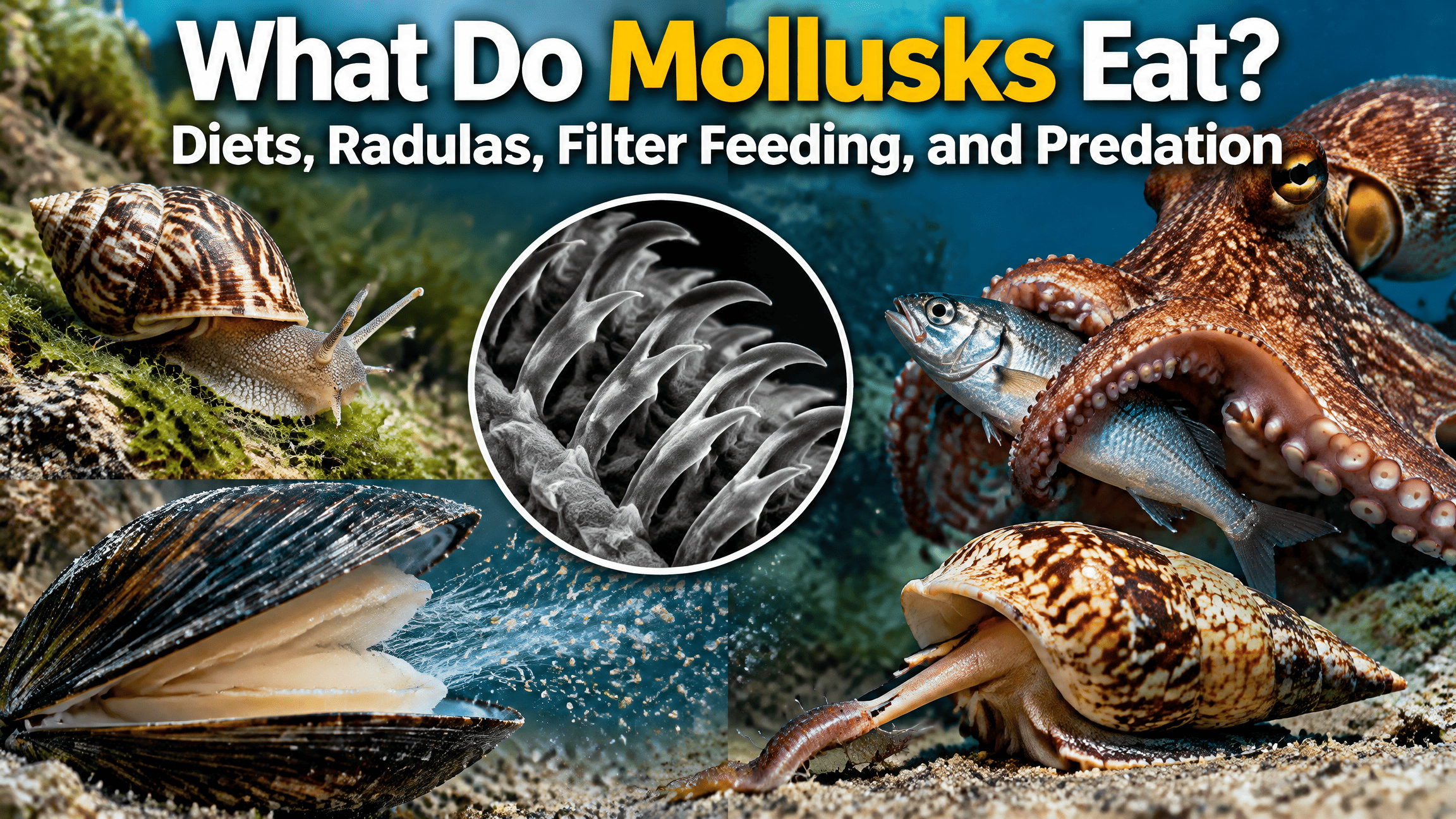 What Do Mollusks Eat? Diets, Radulas, Filter Feeding, and Predation