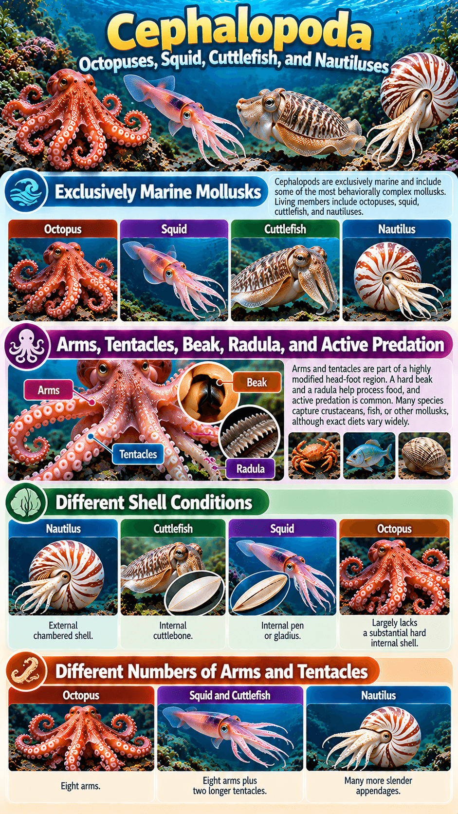 Cephalopoda: Octopuses, Squid, Cuttlefish, and Nautiluses
