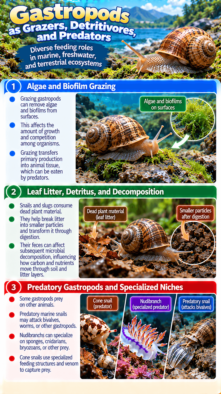 Gastropods as Grazers, Detritivores, and Predators